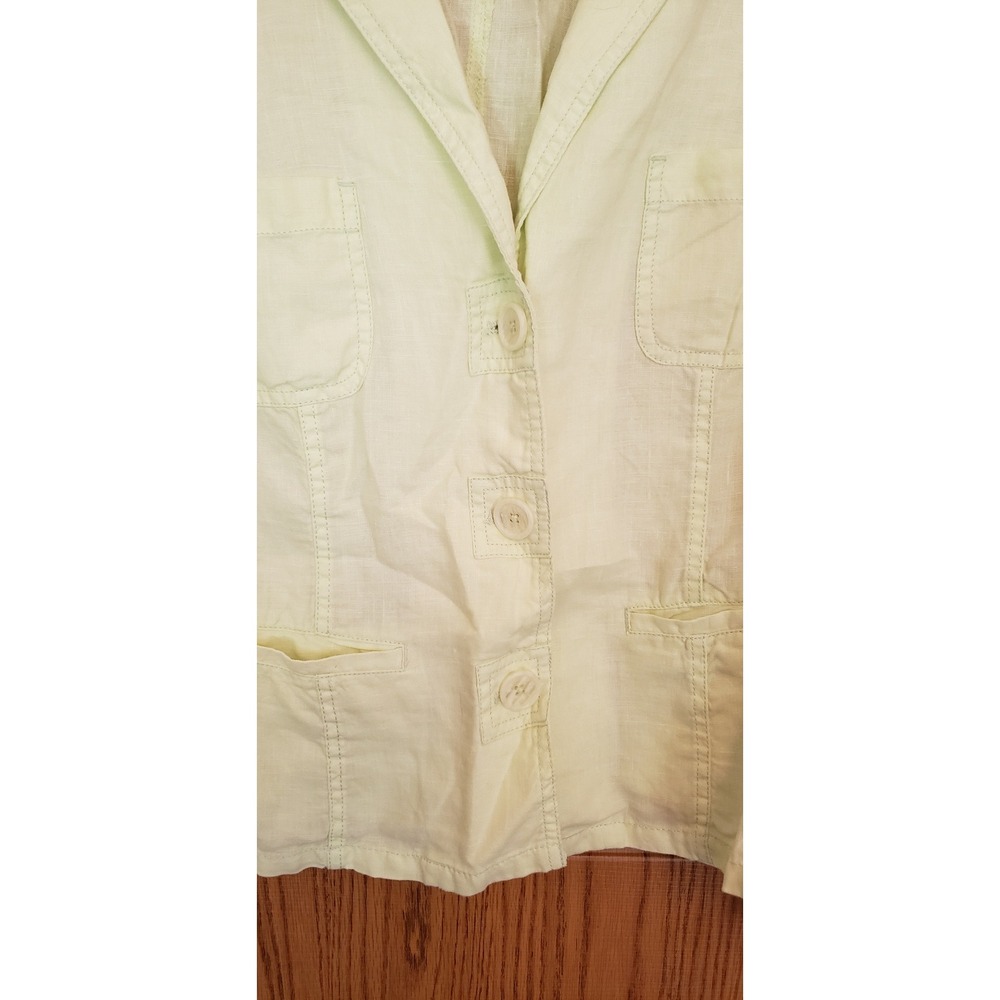 Womens Pale Yellow Linen Blazer Jacket Utility Pocket Lightweight Size Medium